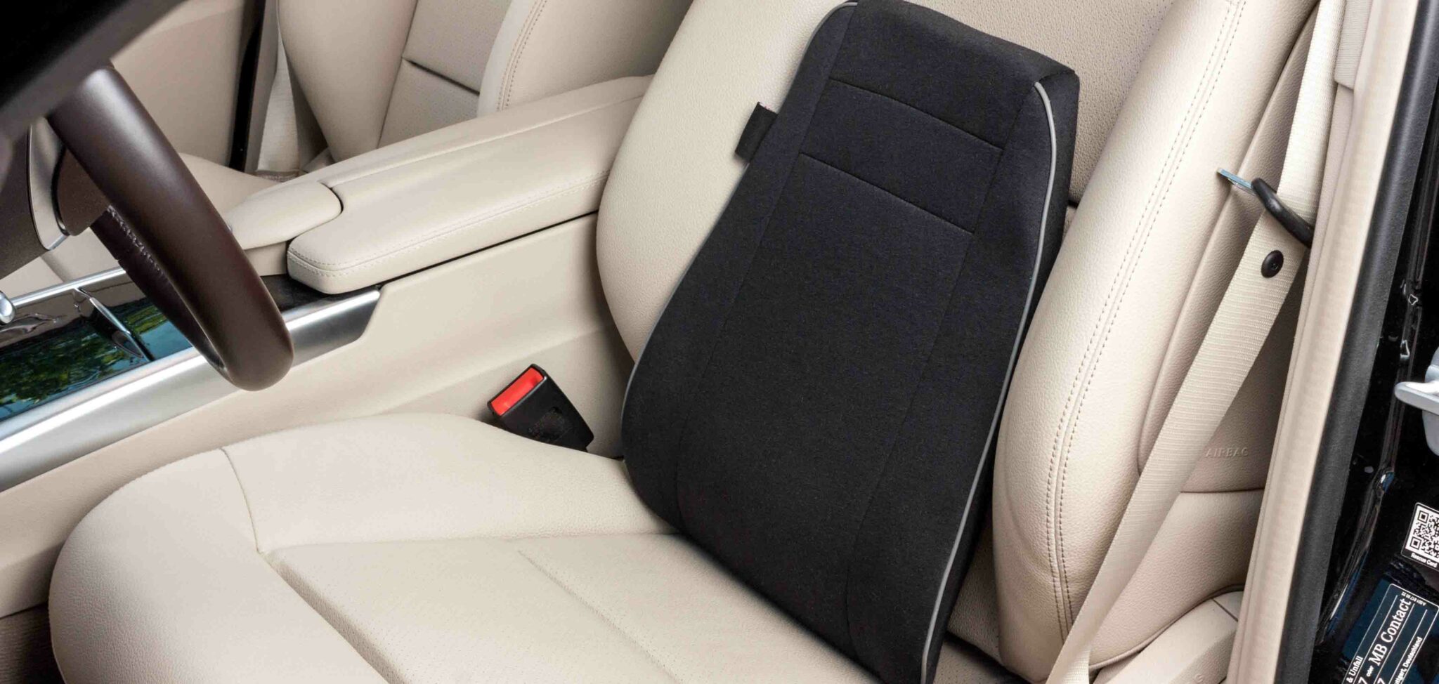 Coussin Siège Voiture Ergonomique - Mousse Mémoire Forme, Sangle Réglable, Tissu Respirant - 44x24x9,5 Cm - Noir
